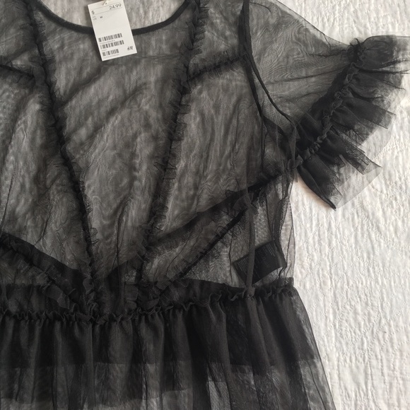 H&M Sheer Mesh Top Black NWT - Picture 4 of 4